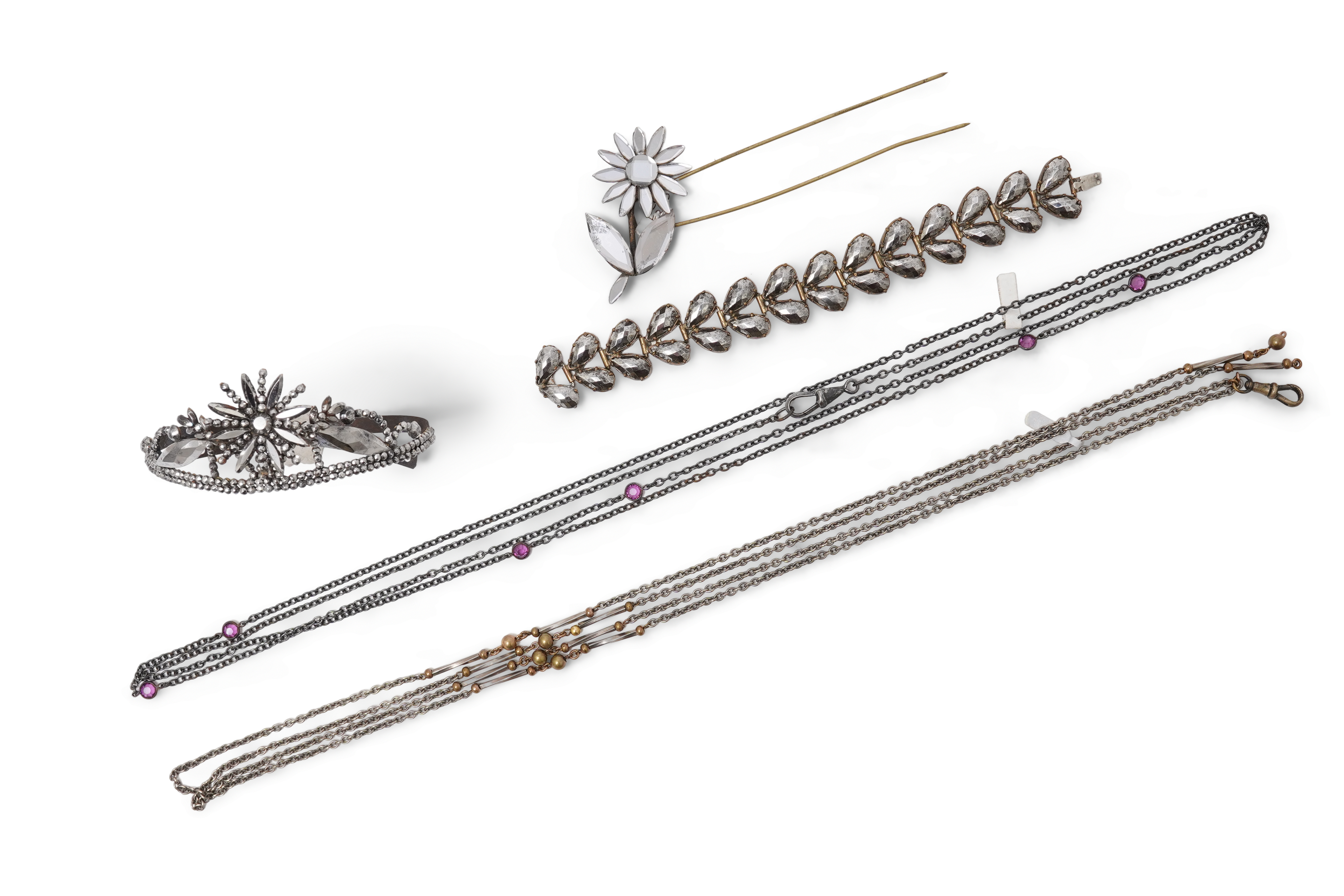 A cut steel tiara and a collection of jewels